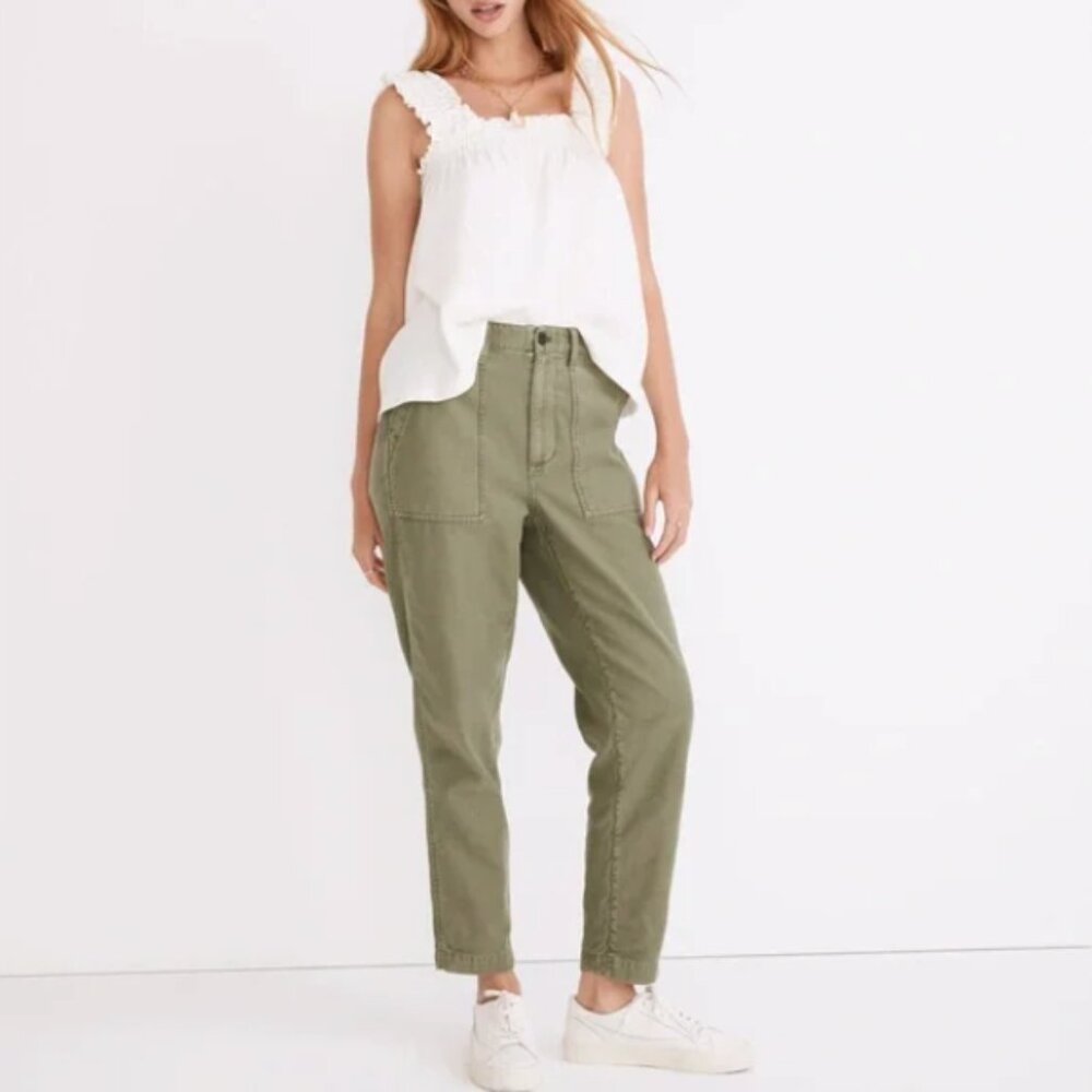 Madewell Griff Tapered Stovepipe Fatigue Cargo Pants High Rise Olive Green SZ 28 - Picture 7 of 14
